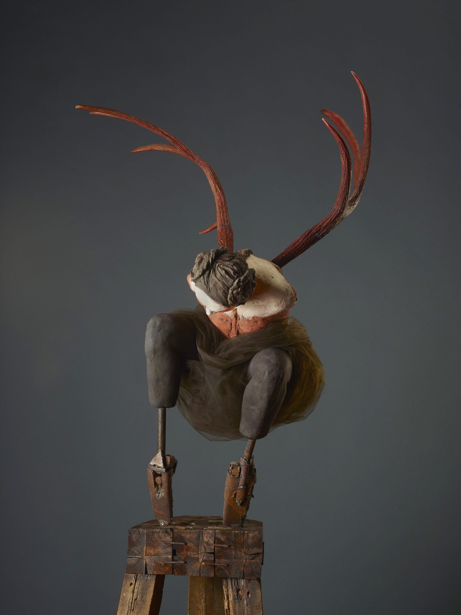 Red Crouch 84x30x41 - Susannah Zucker Contemporary Ceramic Clay Sculpture Art