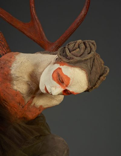 Red Crouch   84x30x41 - Susannah Zucker Contemporary Ceramic Clay Sculpture Art