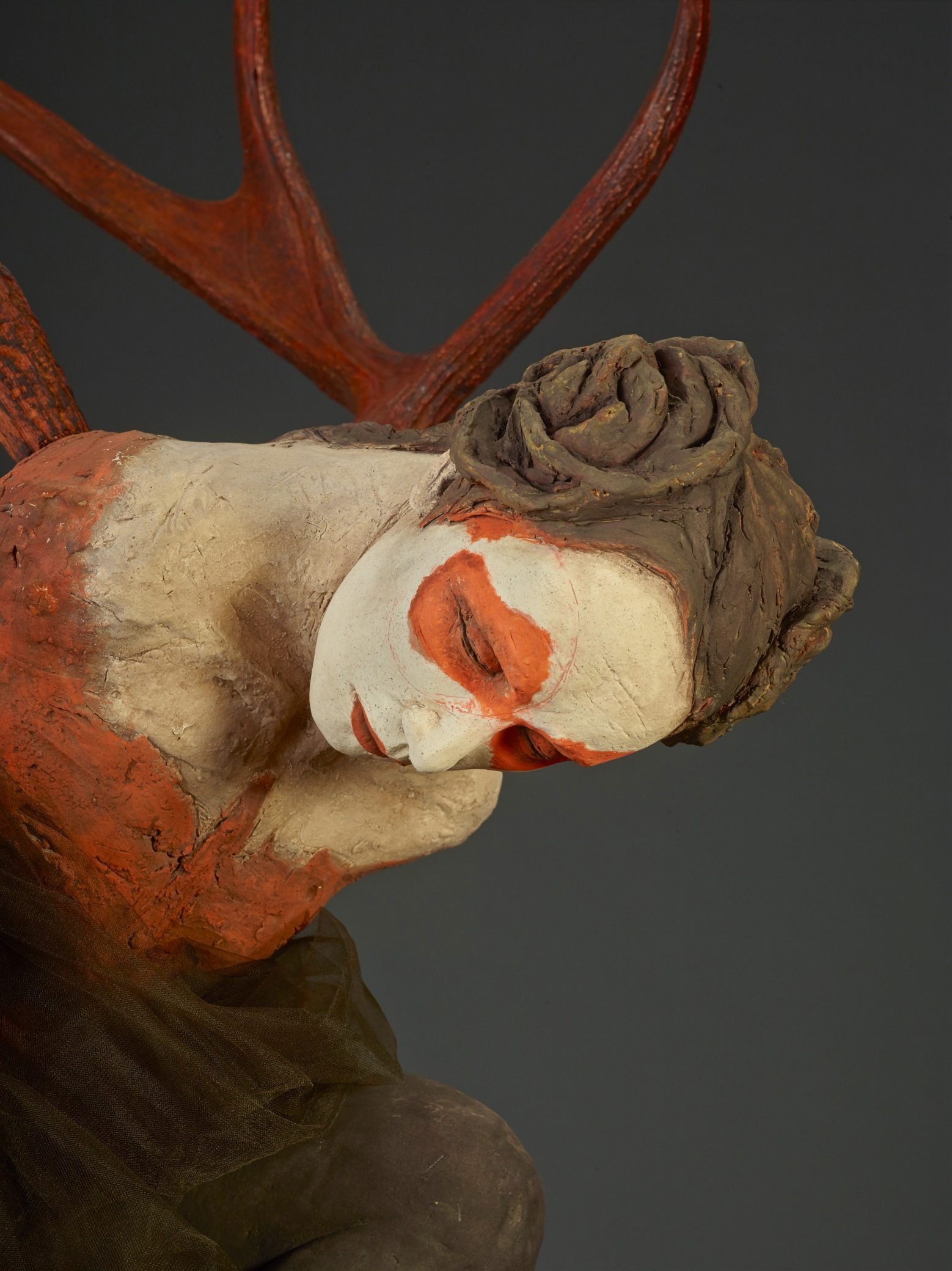 Red Crouch 84x30x41 - Susannah Zucker Contemporary Ceramic Clay Sculpture Art