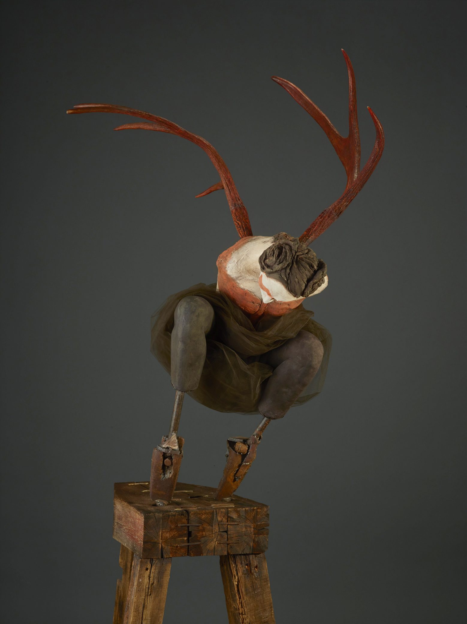 Red Crouch 84x30x41 - Susannah Zucker Contemporary Ceramic Clay Sculpture Art