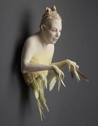 Yellow Bird Lady   20x11x9 - Susannah Zucker Contemporary Ceramic Clay Sculpture Art