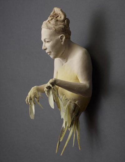 Yellow Bird Lady   20x11x9 - Susannah Zucker Contemporary Ceramic Clay Sculpture Art